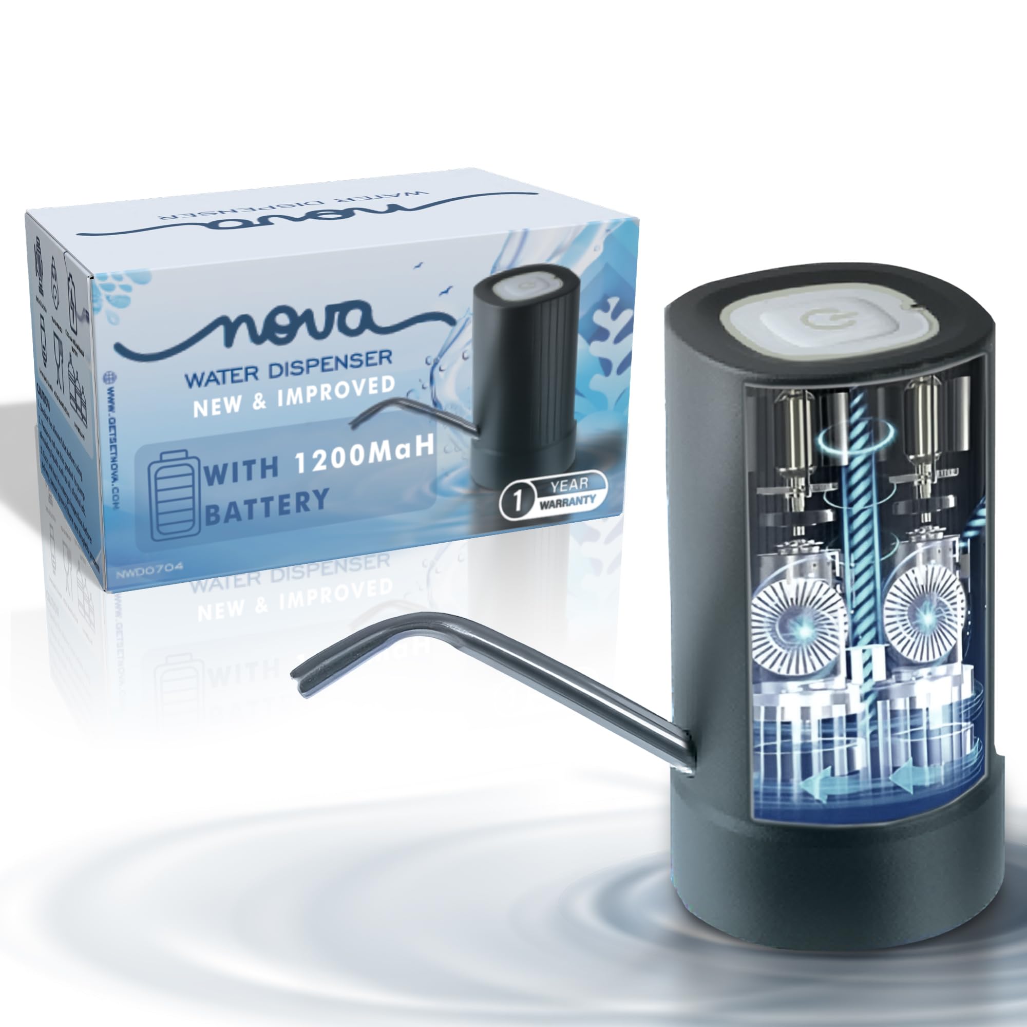 GetSetNova Automatic Electric Water Dispenser Pump for 20 Litre Bottle Portable Water Pump Dispenser for Home, Office, and Outdoors | 1200 mAh C-Type Fast Charging Battery (Black)